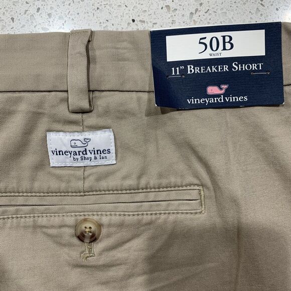 Vineyard Vines Sz 50 B 11" Breaker Shorts Stretch Khaki Tan Flat Front Mens NEW - Picture 2 of 12